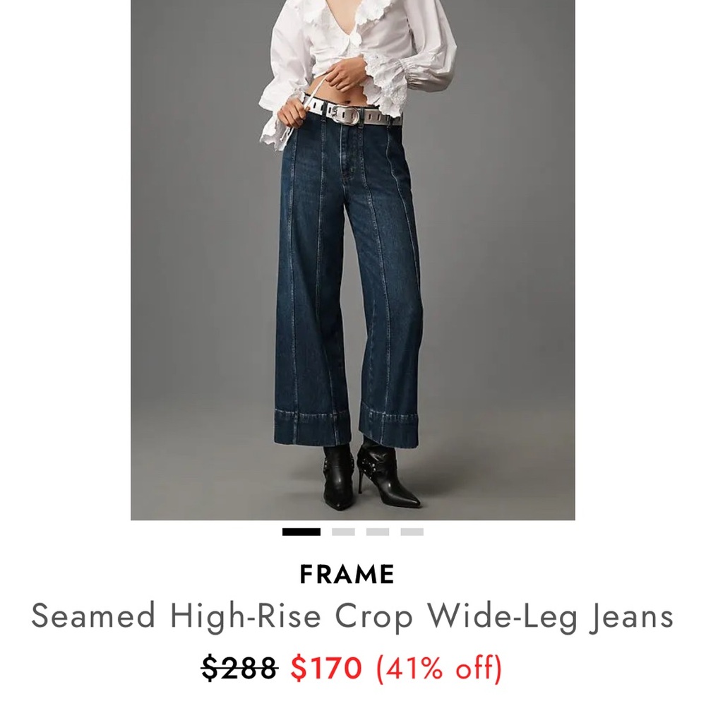 Frame Denim Seamed High-Rise Wide-Leg Jeans in Dark Blue